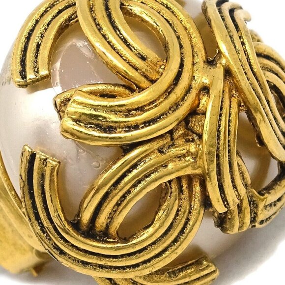 Chanel Gold Triple CC Artificial Pearl Earrings Clip-On - Picture 2 of 4